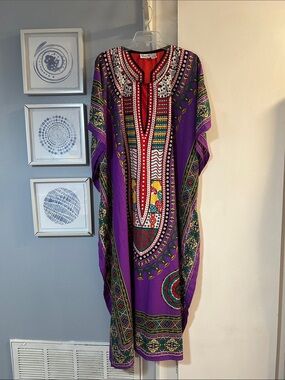 VTG Sante Dashiki Kaftan Dress Size OS Mumu Boho Maxi Festival Coverup
